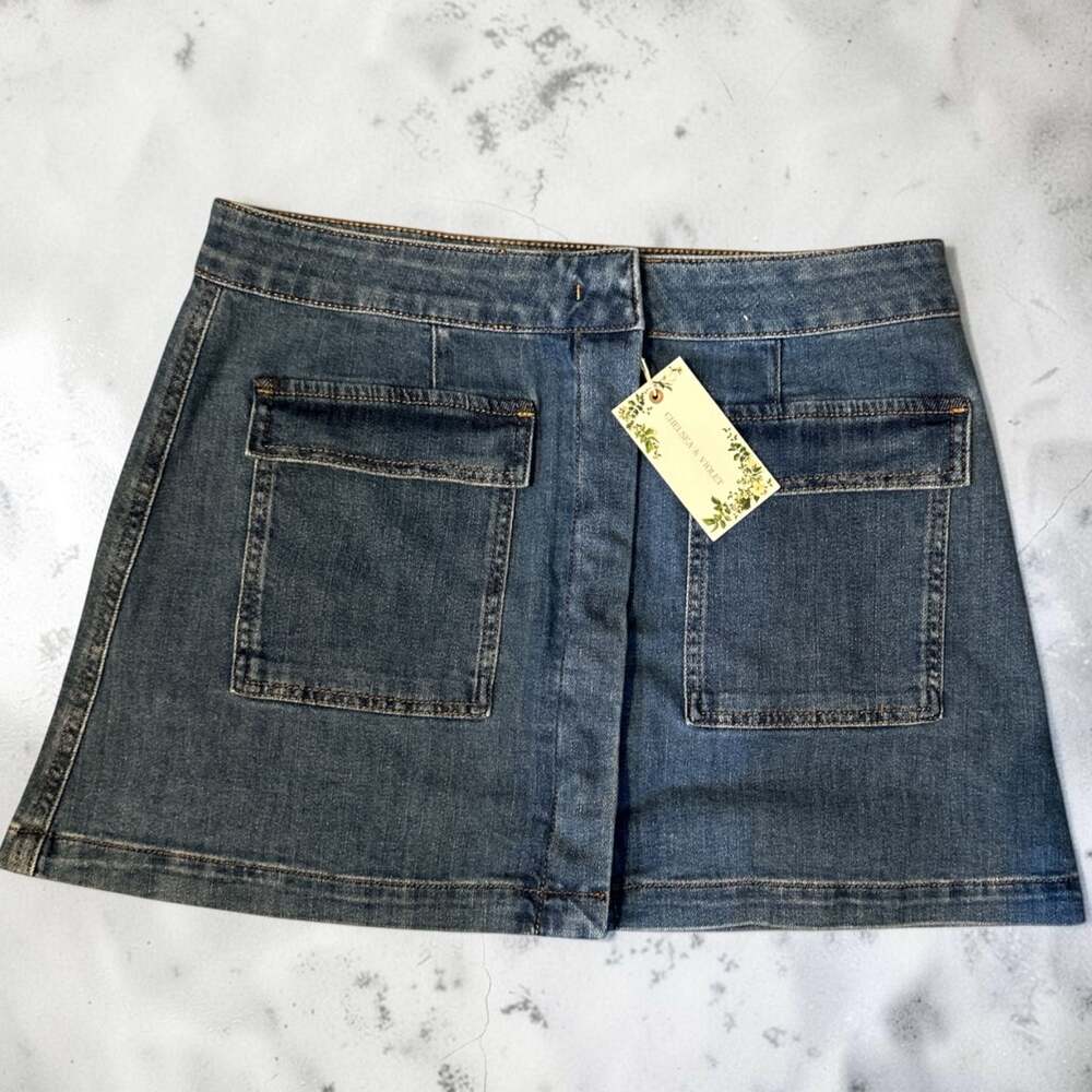 Chelsea & Violet Lena Denim A-Line Front Pocket Mini Skirt